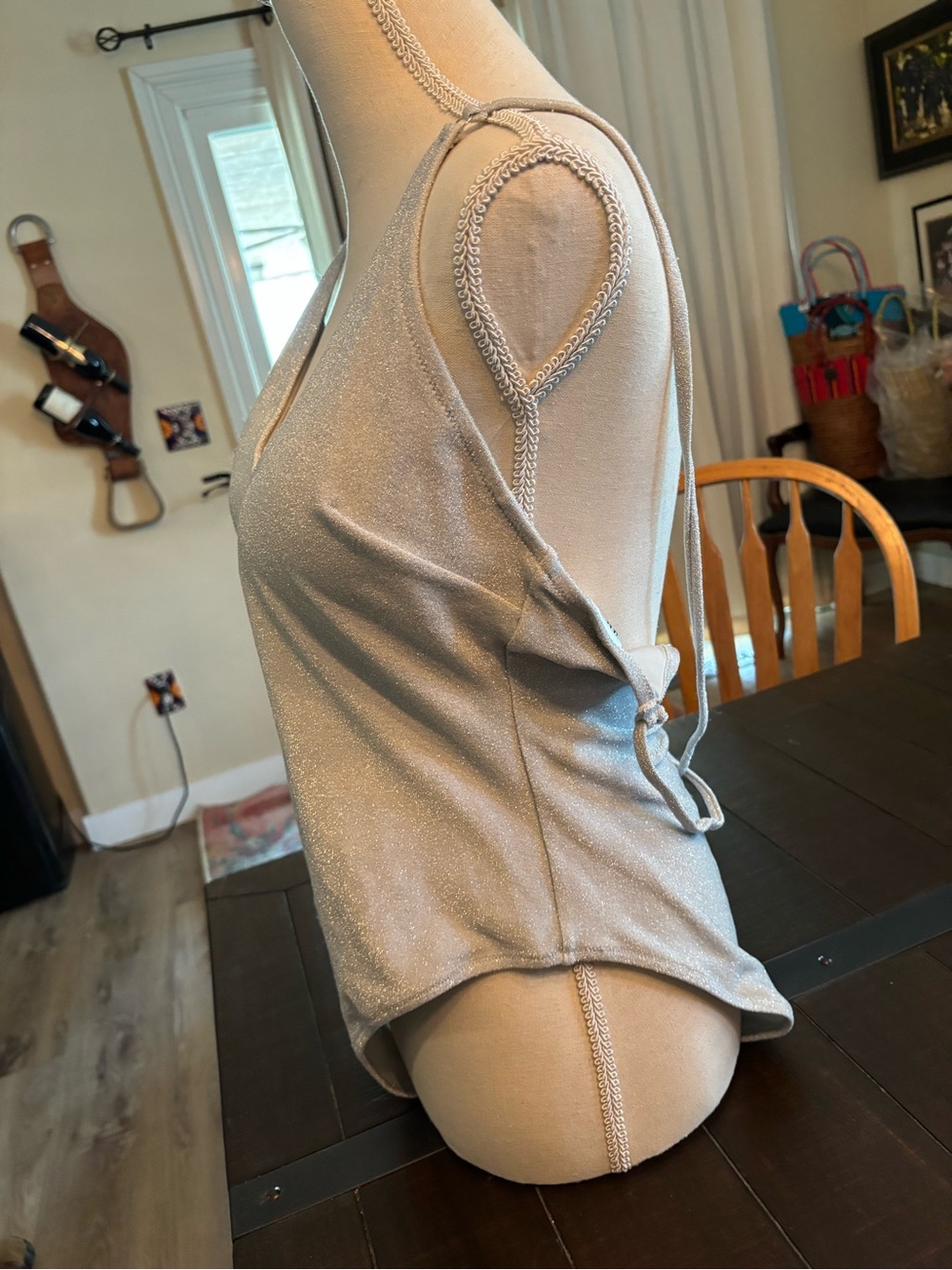 H&M Silver Sparkle V-Neck One-Piece Swimsuit - Picture 2 of 8